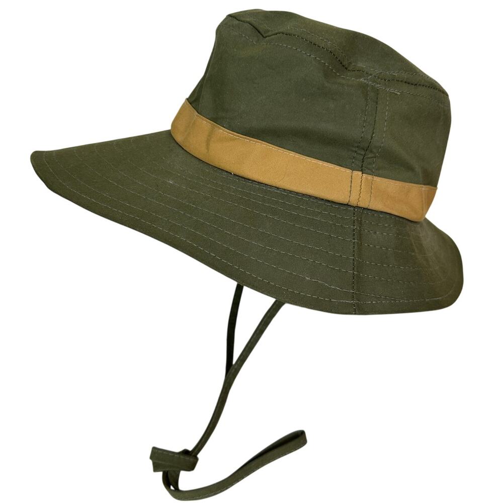 Orvis Fishing Floppy Bucket Sun Hat Cap S/M Faux Leather Band Chin Cord Packable